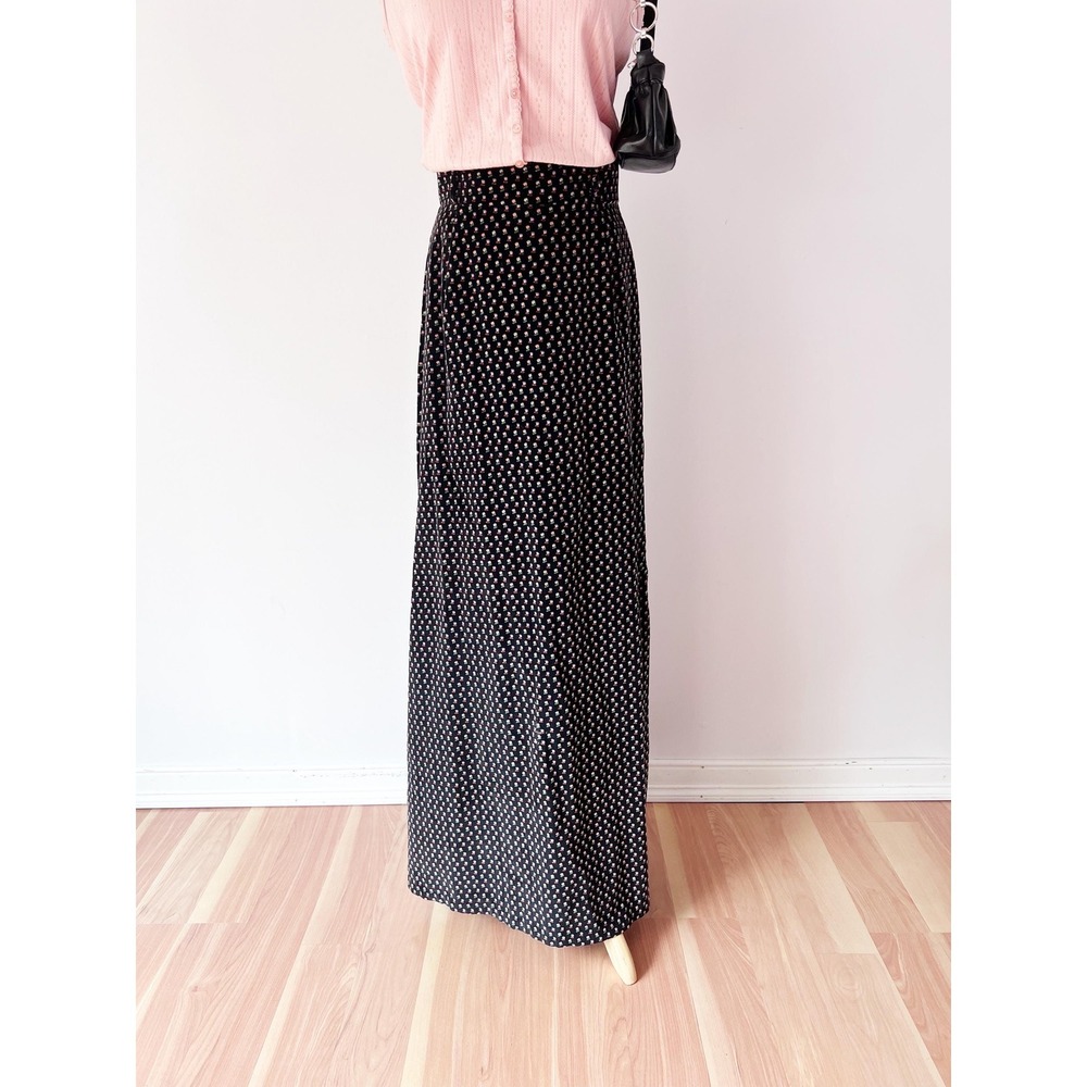 XS 1970s Black Velveteen Floral Maxi Skirt Whimsigoth Vintage Velvet - Picture 6 of 8